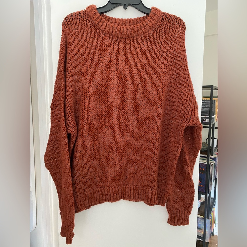 Pull & Bear Rust Deep Orange-Red Loose Knit Sweater